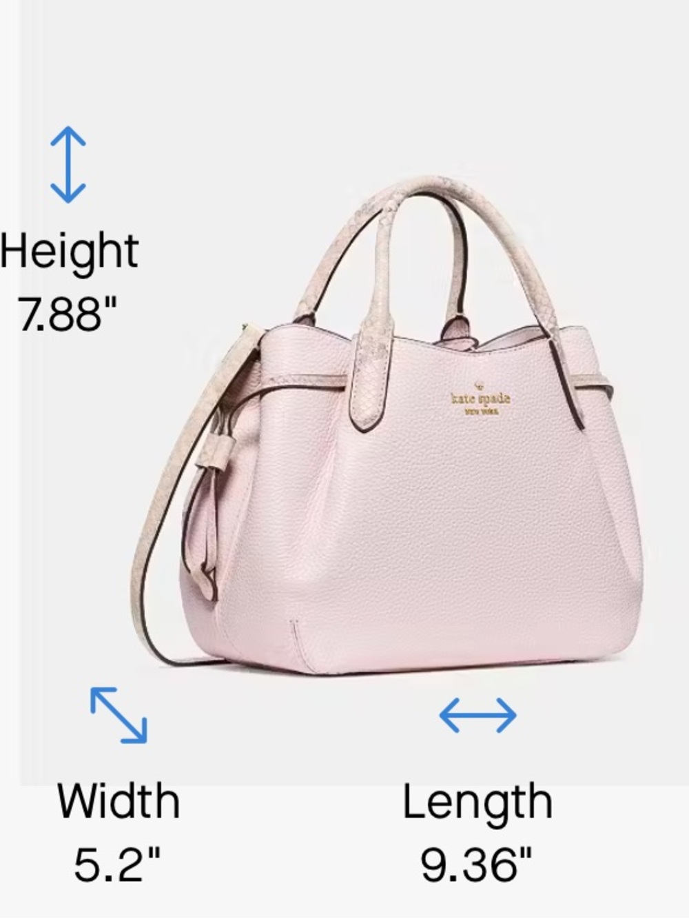 kate spade Pebbled Leather Satchel in Light Pink with Snakeskin-Trim Handles - Picture 10 of 11